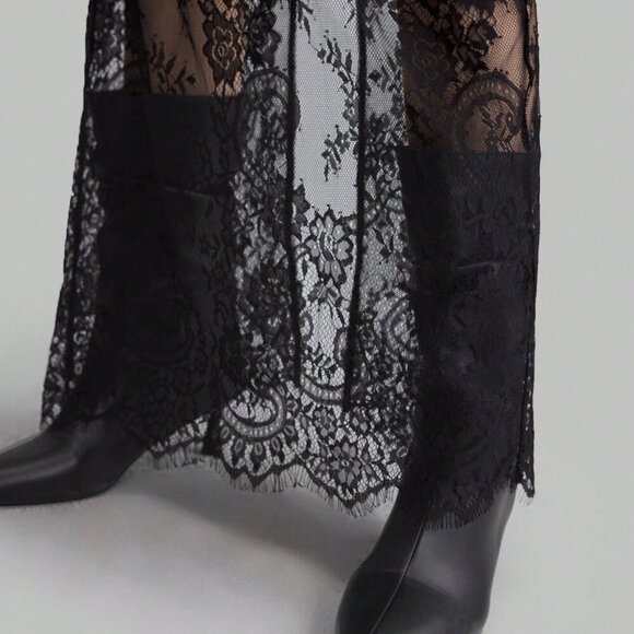 Black Sexy Women's Long See-Through Lace maxi Skirt - Picture 6 of 8